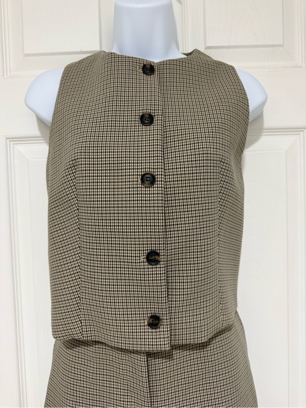 Zara High-Waist Wide-Leg Plaid Trousers and Top Set in Beige Small and Medium - Picture 4 of 10